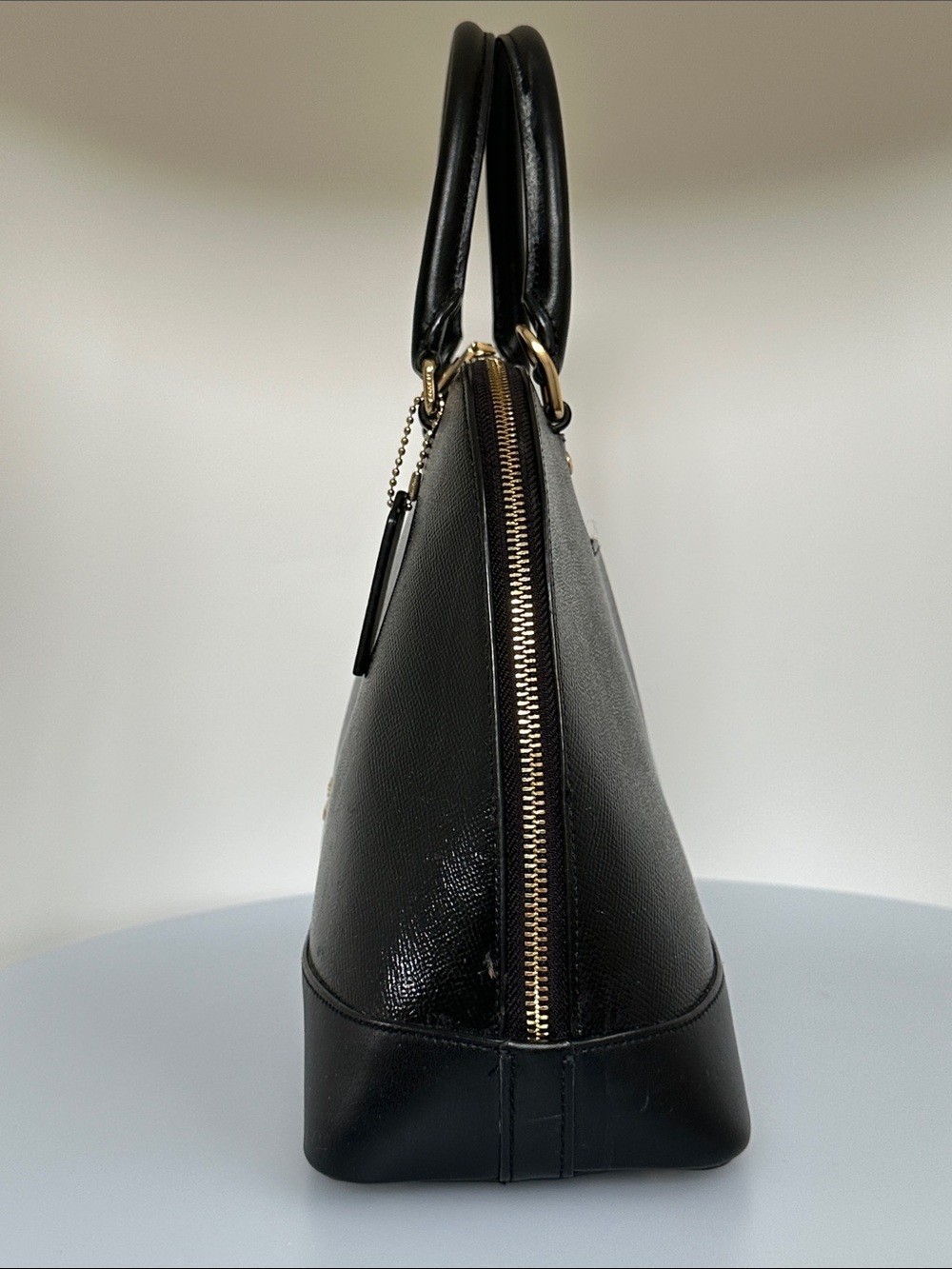Coach Black Patent Leather Dome Satchel with Gold Hardware - Picture 3 of 6